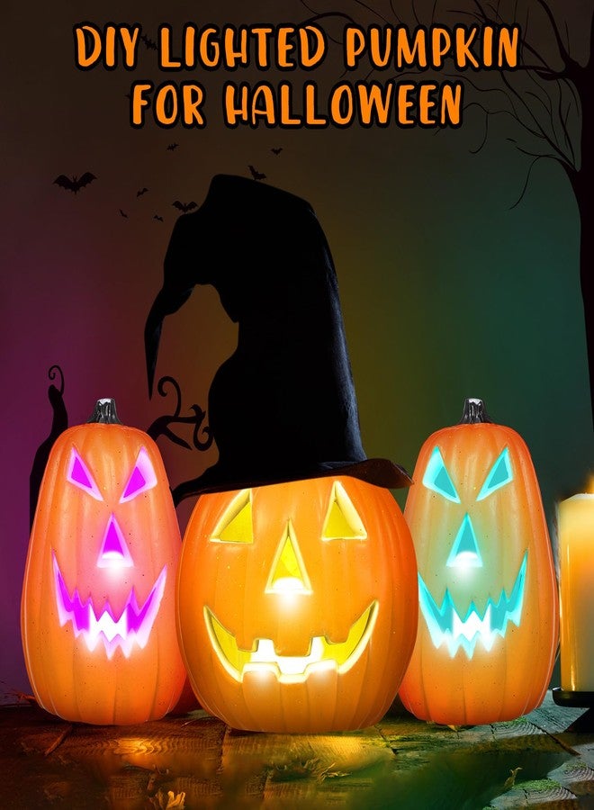 Rossesay 3 Pack Halloween Pumpkin Lantern LED Lighted up Pumpkins Decorations Jack O' Lanterns for Indoor or Outdoor Decors Halloween Party Supplies(Colored) - Image 5